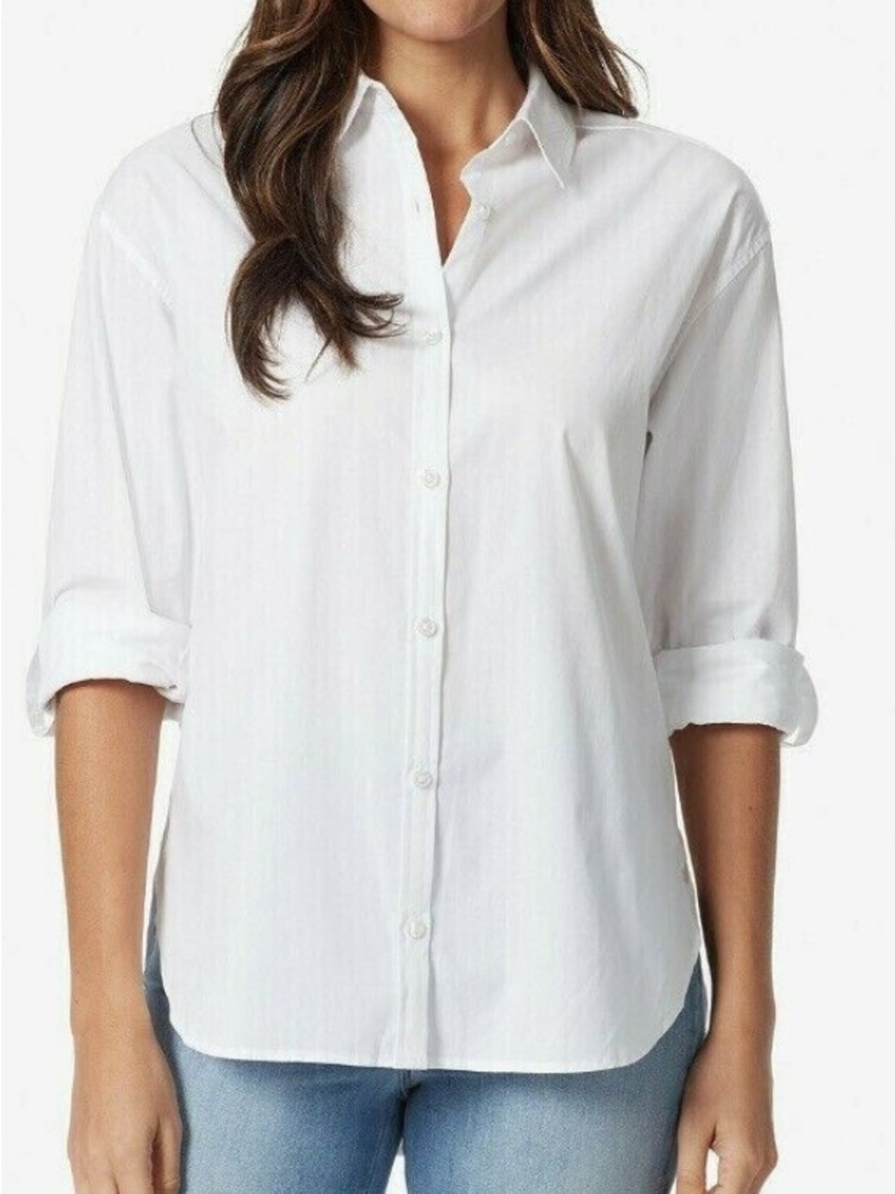 Gloria Vanderbilt White Amanda Roll Tab Shirt Large Coastal Minimalist